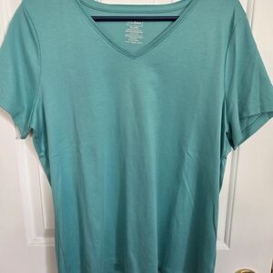 L.L. Bean Teal V-Neck Short Sleeve Women's Top XL petite